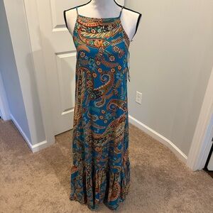 STATE Blue and Orange Halter Maxi Sundress